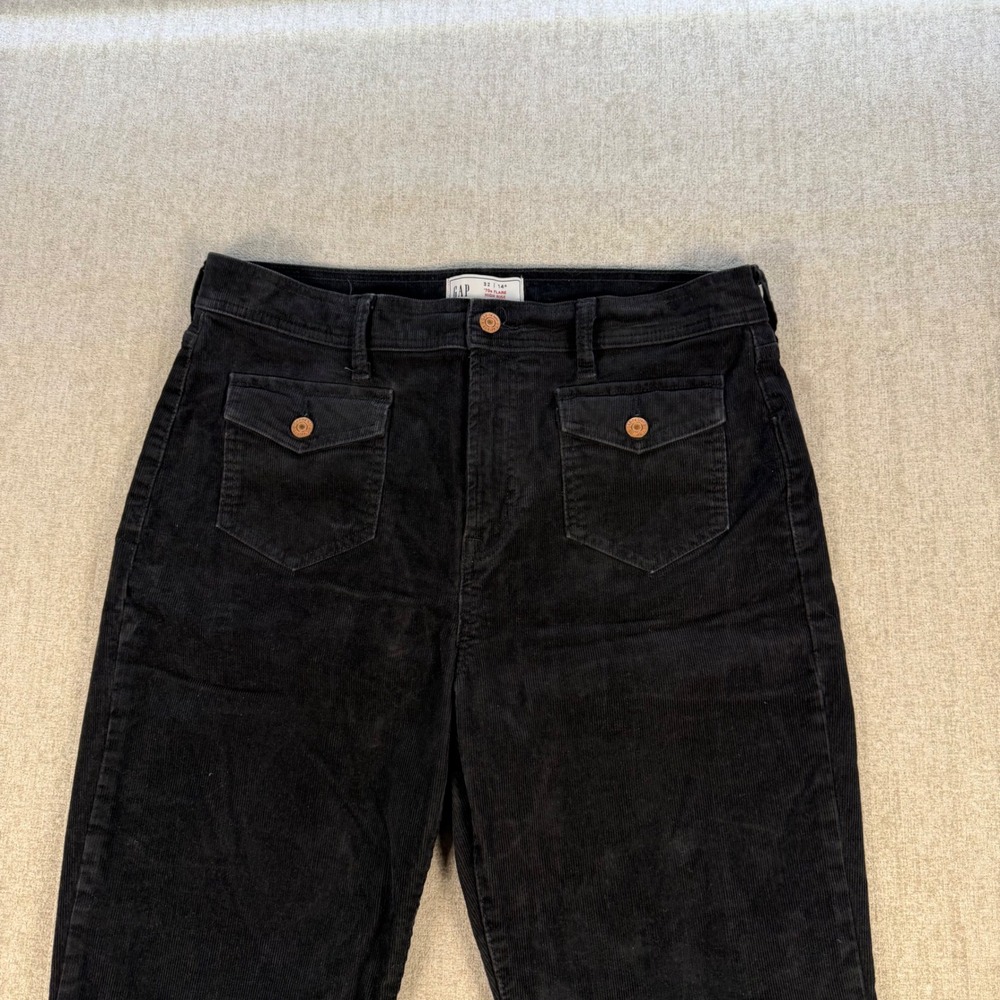 Gap 70s Flare Pants Womens 14R Black Corduroy High Rise Stretch Retro Pockets - Picture 9 of 10